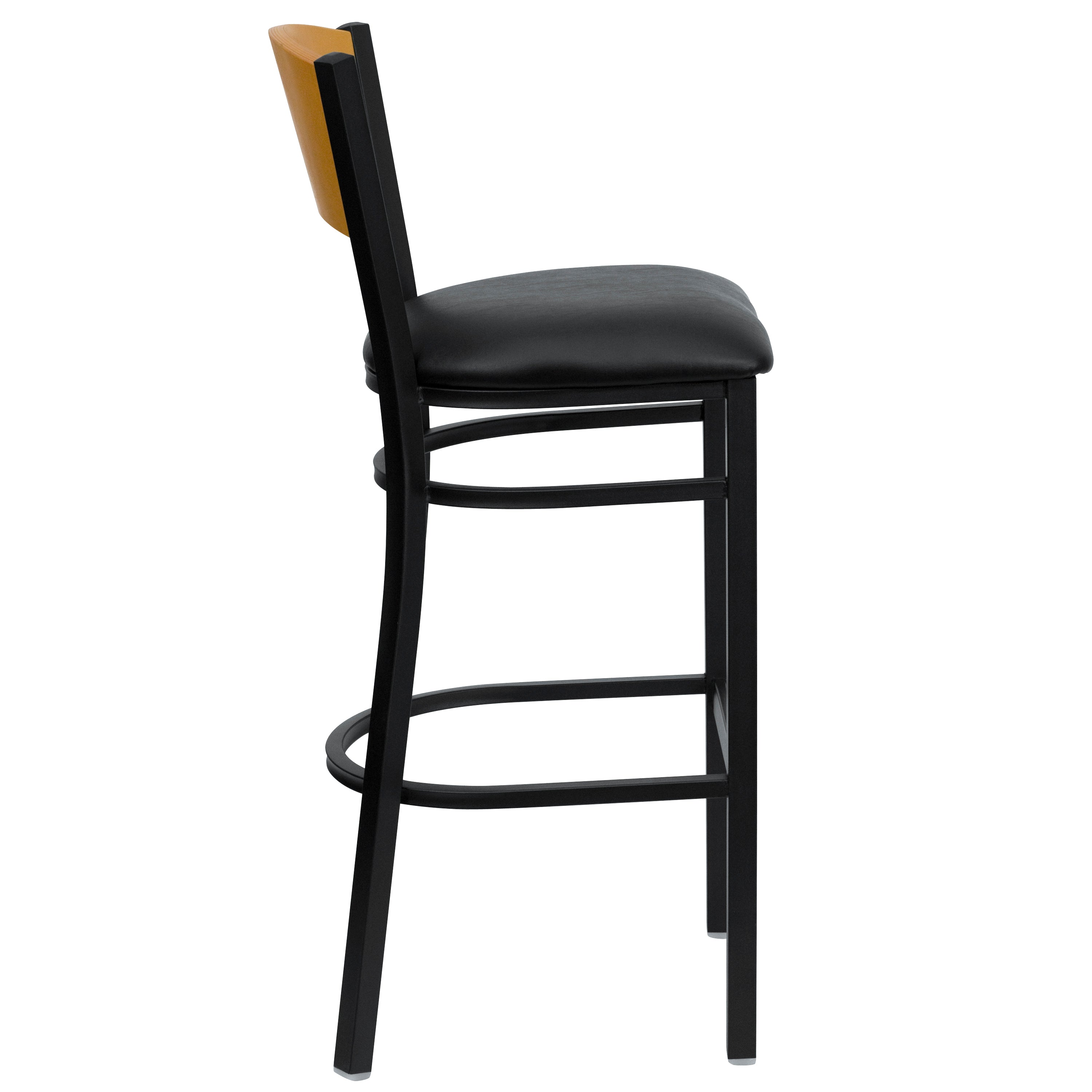 Flash Furniture HERCULES Series Black Circle Back Metal Restaurant Barstool - Natural Wood Back， Black Vinyl Seat