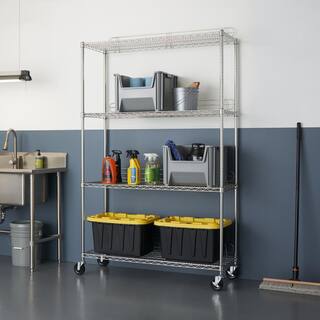 Trinity EcoStorage Chrome 4-Tier Rolling Steel Wire Garage Storage Shelving Unit (48 in. W x 77 in. H x 18 in. D) TBFZ-0905