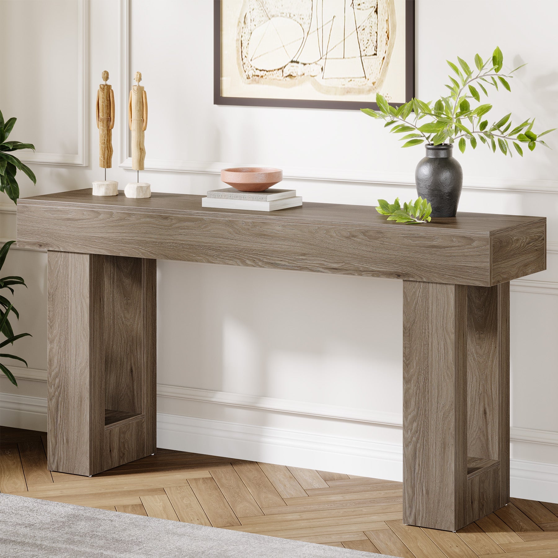 63-Inch Console Table, Farmhouse Wooden Sofa Table Entryway Table