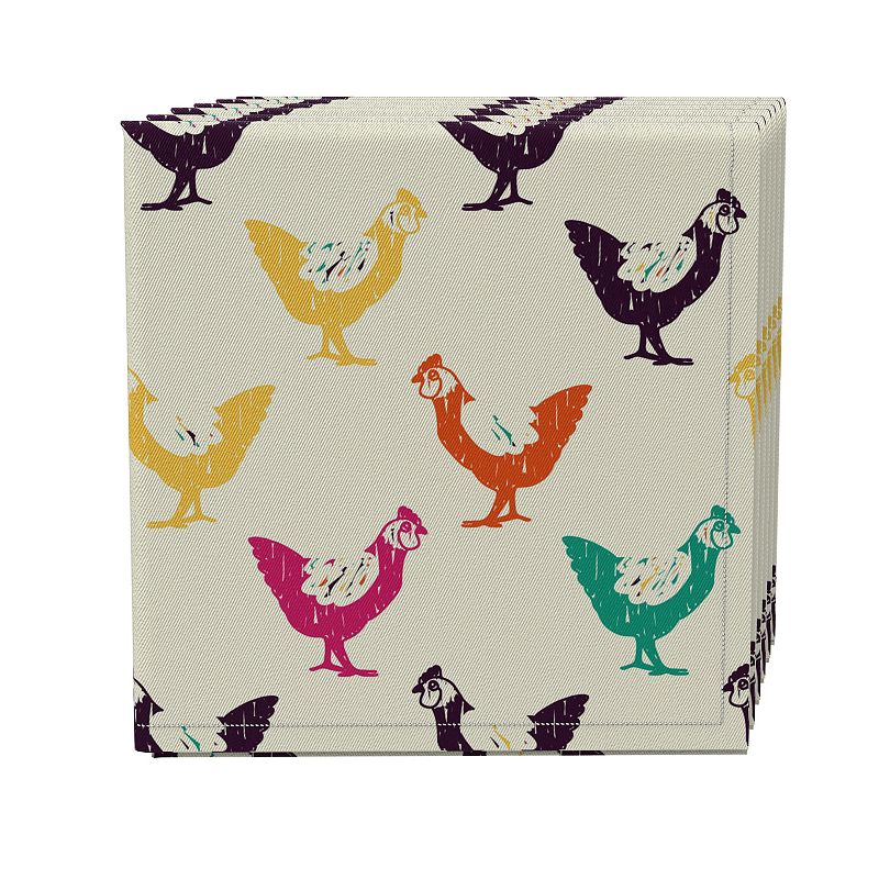 Napkin Set of 4， 100% Cotton， 20x20， Retro Chickens