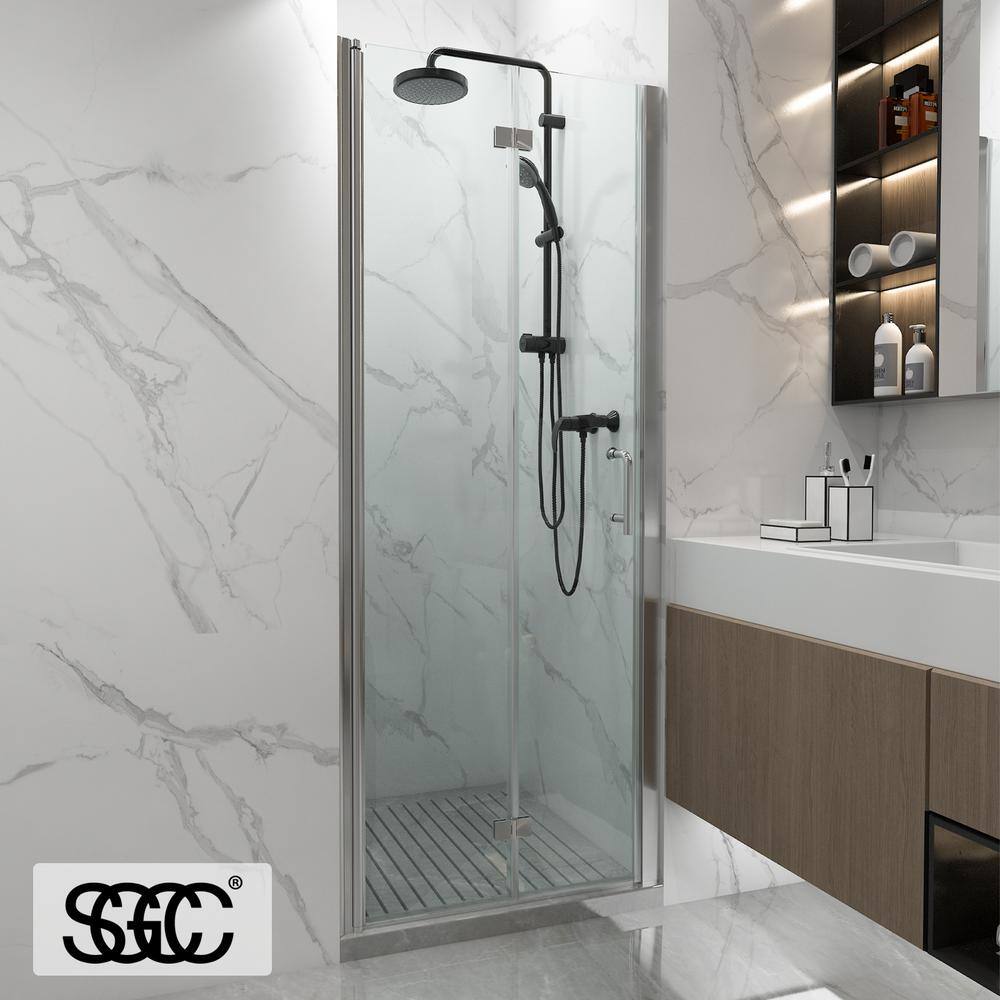 ES-DIY 30-31 in. W x 72 in. H Bifold Frameless Shower Door in Chrome Finish with Clear Glass KJSD3072H