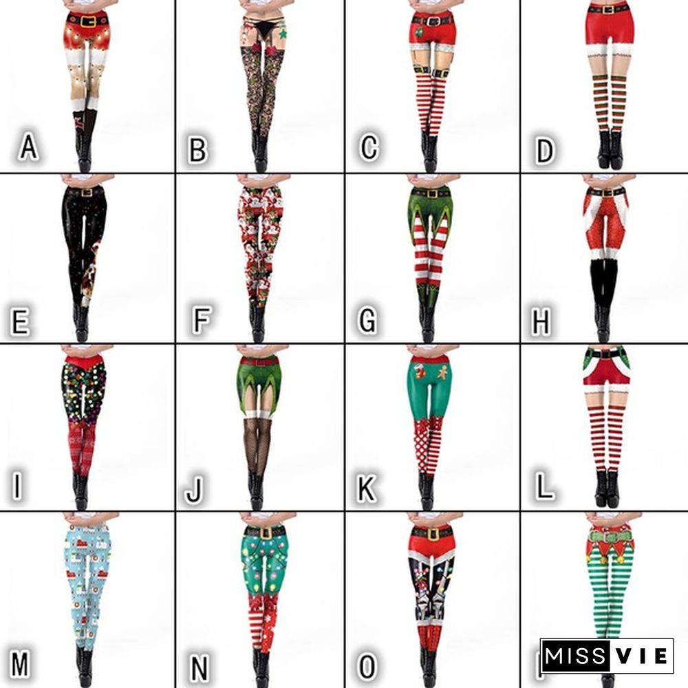 New Fashion Women's Christmas Leggings,Ladies Christmas Holiday Party Performance Leggings Christmas 3D Digital Printing Leggings Funny Xmas Tights Pants