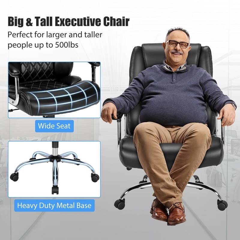 500 LBS Big & Tall Office Chair, Extra Wide Seat Leather Executive Chair, Height Adjustable Swivel Computer Desk Chair