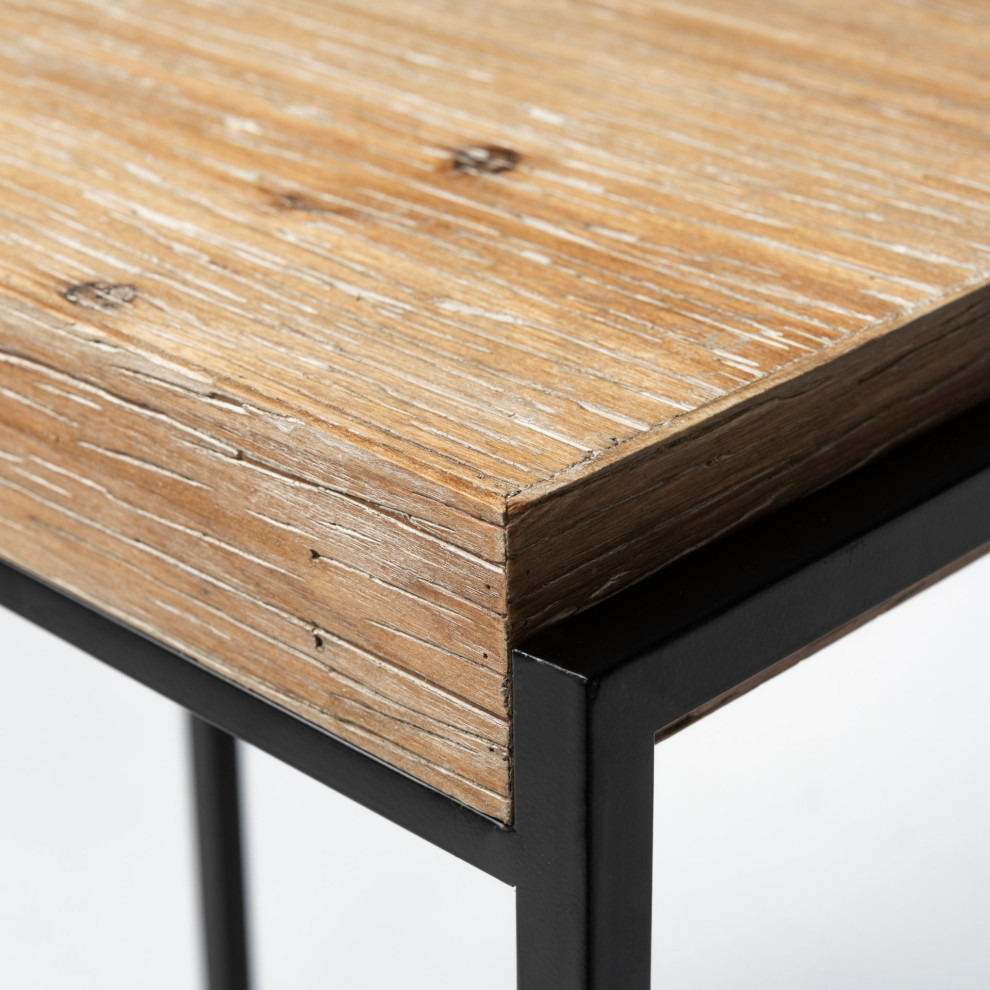 Karissa Light Brown Solid Wood w/ Black Metal Base Square Nesting Accent Tables   Industrial   Coffee Table Sets   by Mercana  Houzz