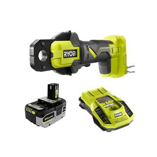 RYOBI ONE+ 18V PEX Crimp Ring Press Tool with High Performance 4.0 Ah Battery and Charger Kit P661-PSK004