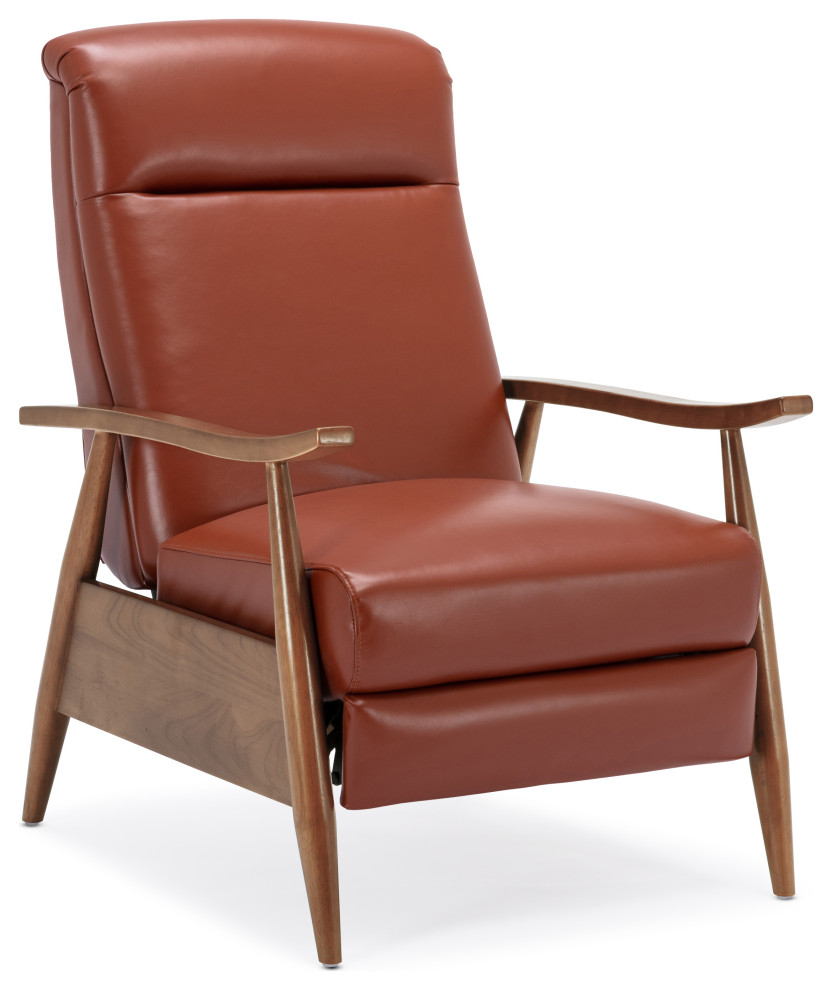 Fairview Leather Wood Arm Push Back Recliner   Midcentury   Recliner Chairs   by Homesquare  Houzz