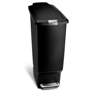 simplehuman 40-Liter Black Plastic Slim Step-On Trash Can CW1361