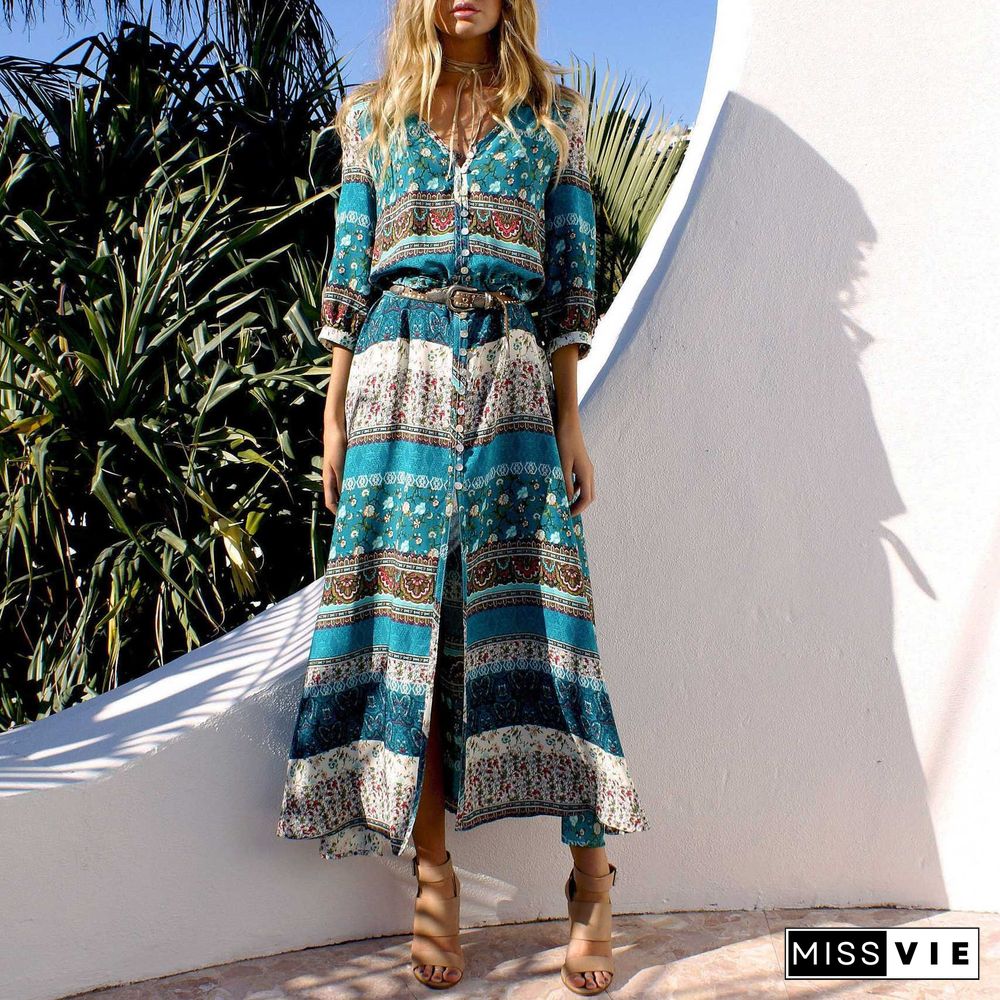 Hippie Gypsy Boho Long Beach Dress Maxi Cover Ups Beachwear