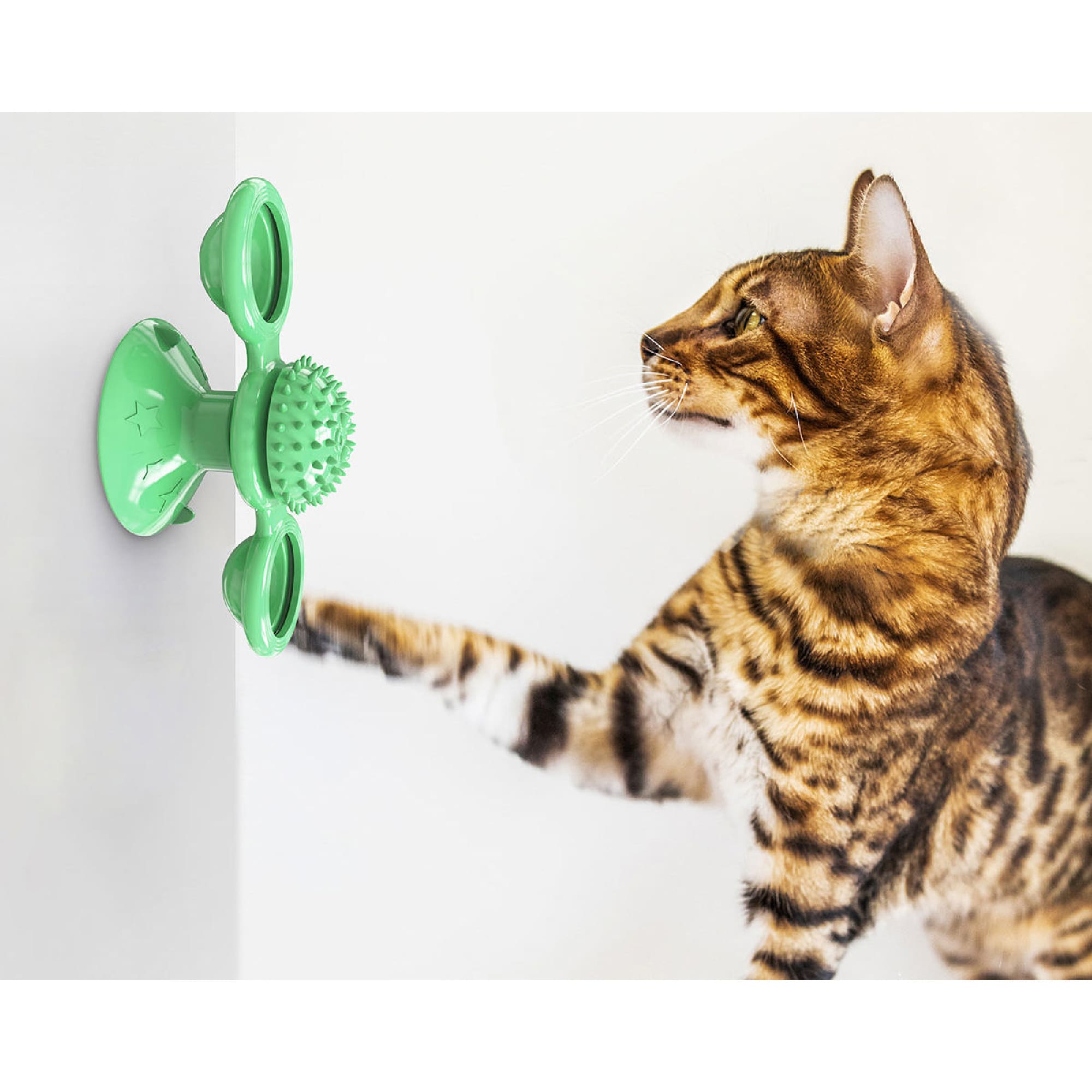 PET LIFE Green 'Windmill' Rotating Suction Cup Spinning Cat Toy