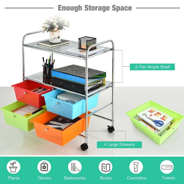 Costway 4 Drawer Rolling Storage Cart Scrapbook Paper Office School Organizer Multicolor