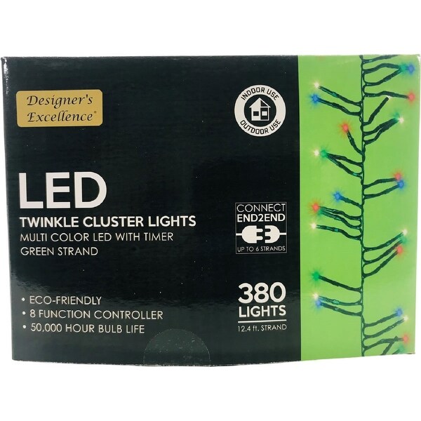 LED Twinkle Cluster Lights 12.4Ft Multi w/ Green Strand Connect End to End