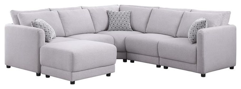 Maklaine Modern Fabric Reversible Sectional Sofa Ottoman Pillows in Gray   Transitional   Sectional Sofas   by Homesquare  Houzz