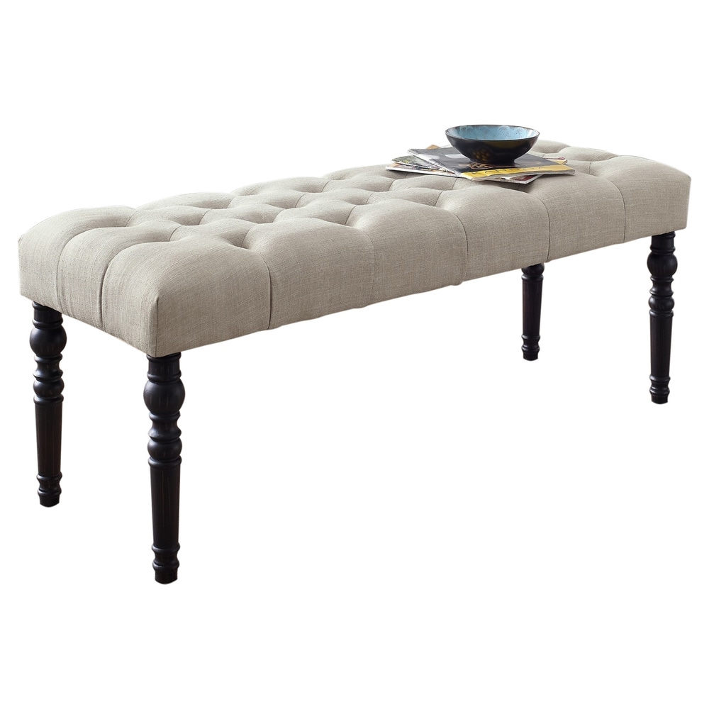 Copper Grove Sens Tufted Tan Fabric Dining Bench with Turned Legs