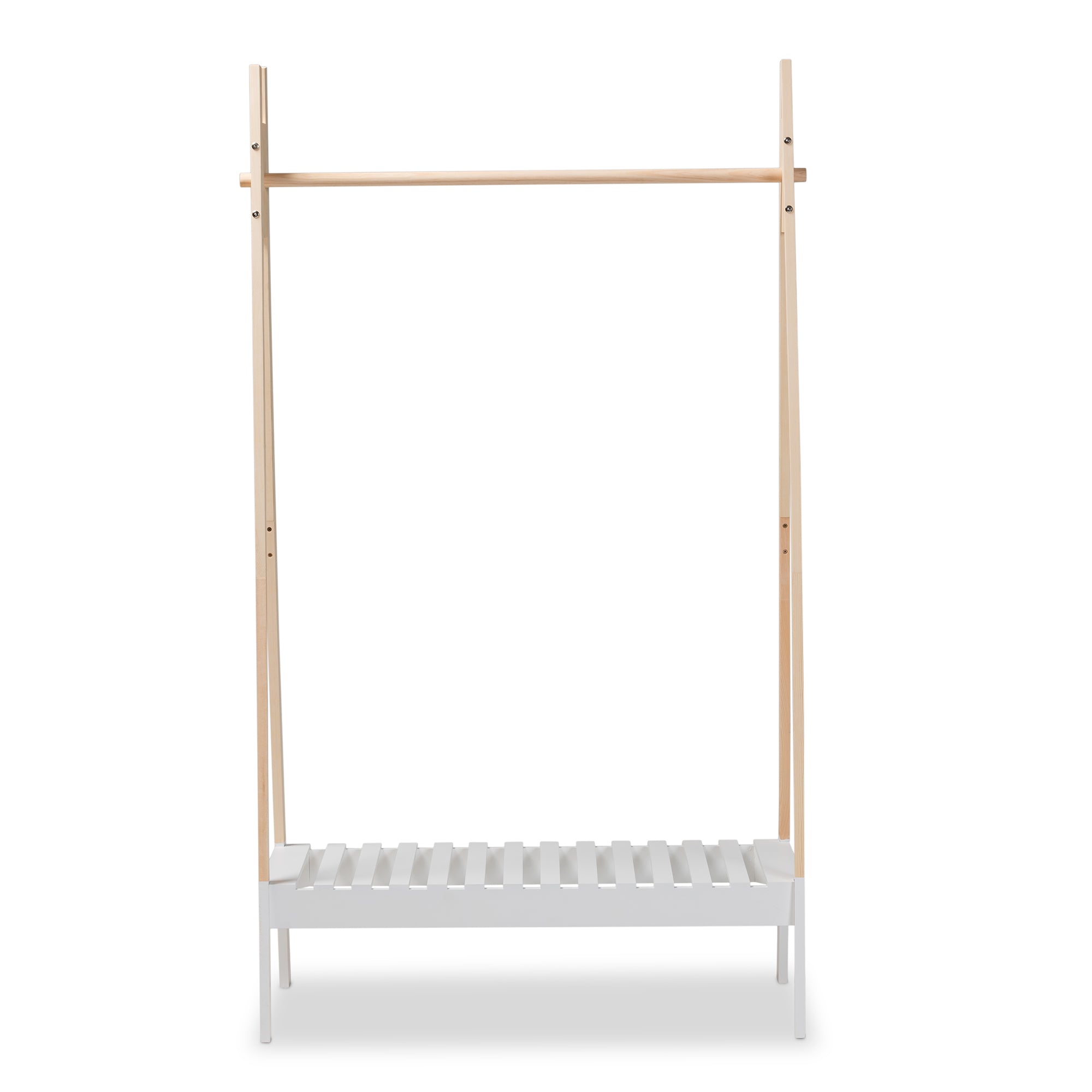 Baxton Studio Raylyn Modern and Contemporary Two-Tone White and Oak brown Finished Wood Freestanding Coat Hanger