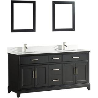 Vanity Art Genoa 72 in. W x 22 in. D x 36 in. H Double Sink Vanity in Espresso with Engineered Marble Top in White and Mirror VA1072-DE