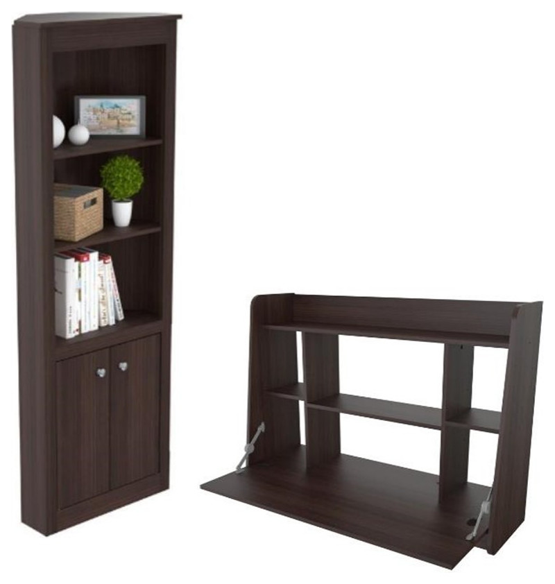 Home Square 2 Piece Set with Wall Mounted Floating Desk  ampCorner Bookcase   Transitional   Bookcases   by Homesquare  Houzz