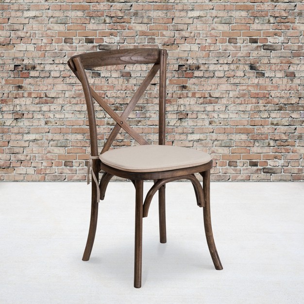 Emma And Oliver Stackable Wood Cross Back Dining Chair With Cushion