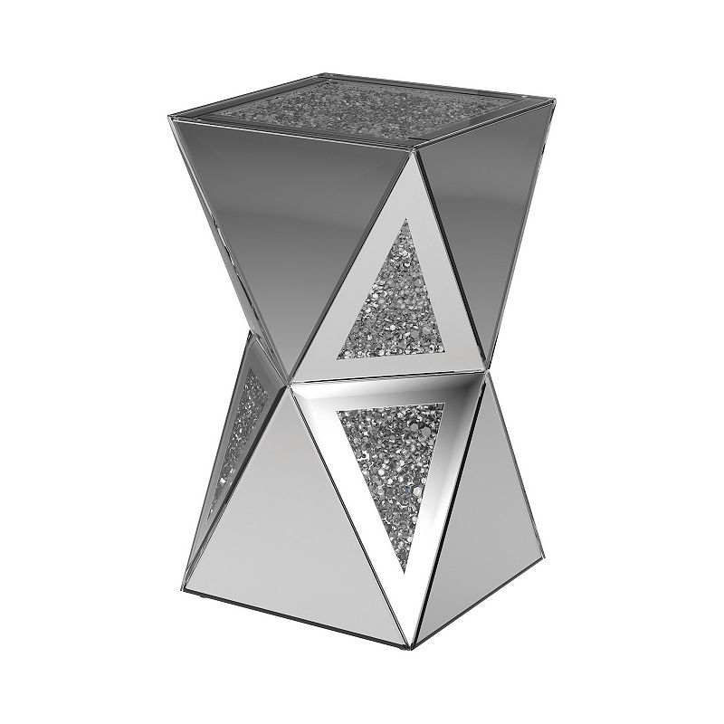 Side Table with Geometric Design Mirror Framing， Silver