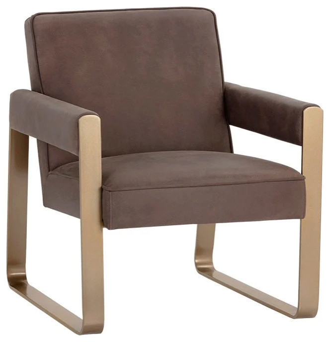 Nansen Lounge Chair  Lux Brass  Dandi Mocca Leather   Contemporary   Armchairs And Accent Chairs   by Peachtree Fine Furniture  Houzz