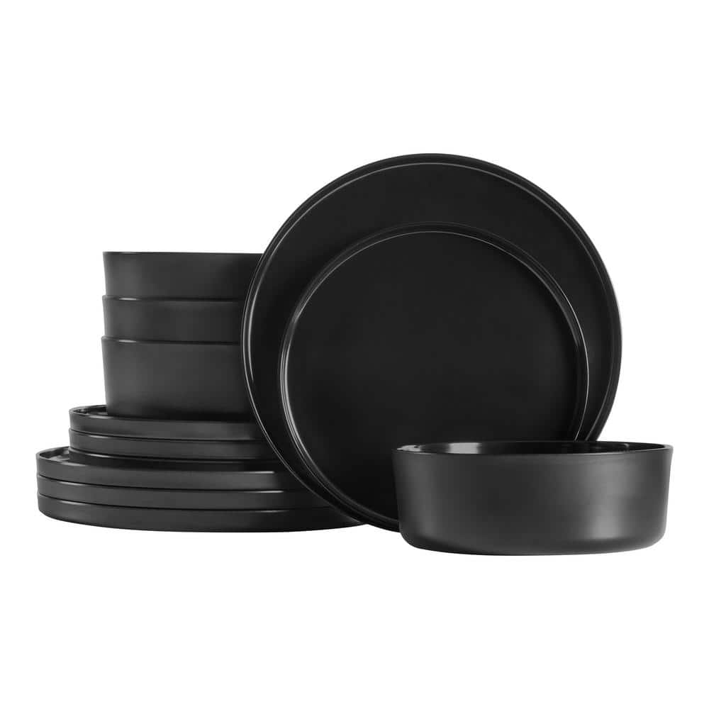 Home Decorators Collection Trenblay Melamine Dinnerware Set in Charcoal Black (Service For 4) TPL1105MDSBB