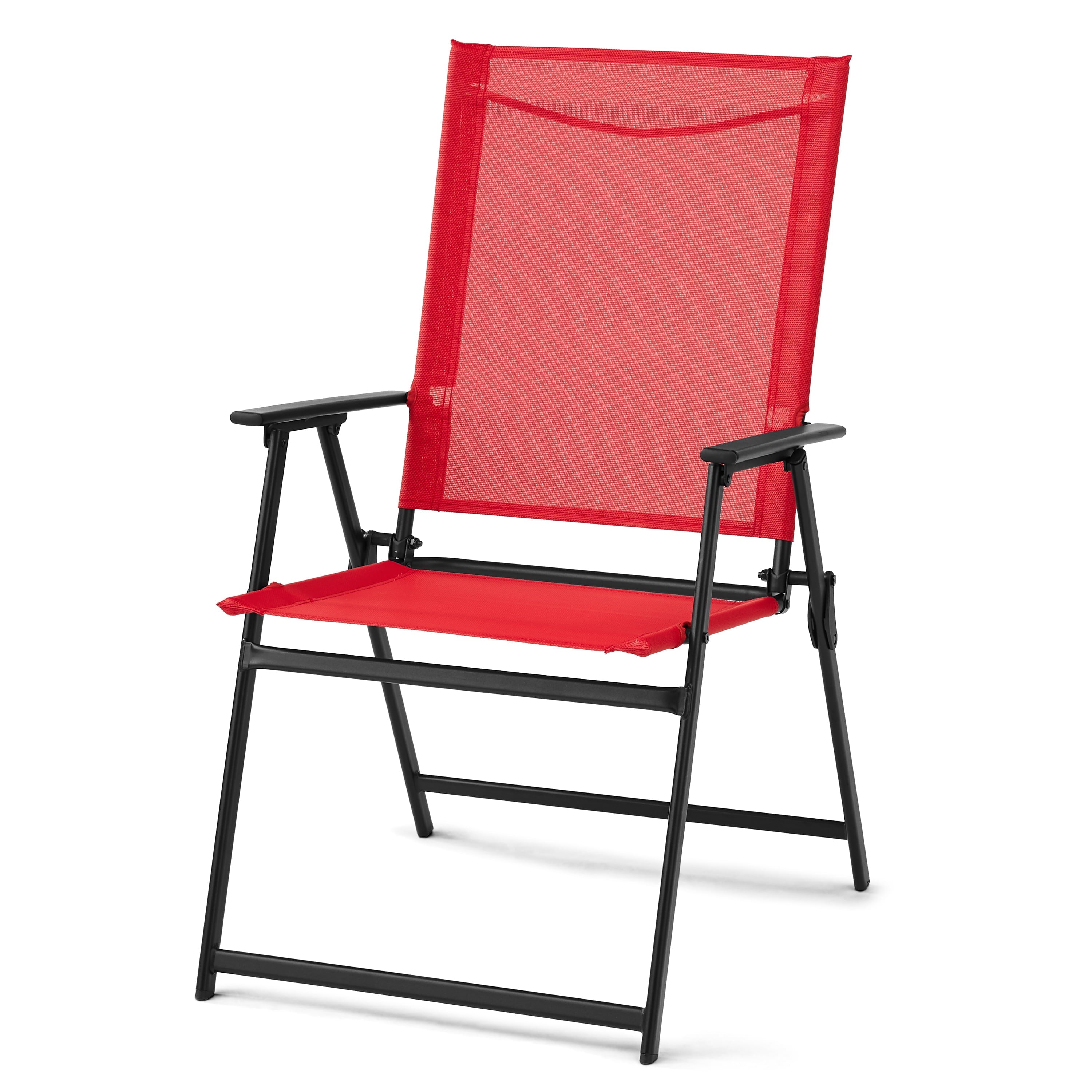 Mainstays Greyson Square Set of 2 Outdoor Patio Steel Sling Folding Chair, Red