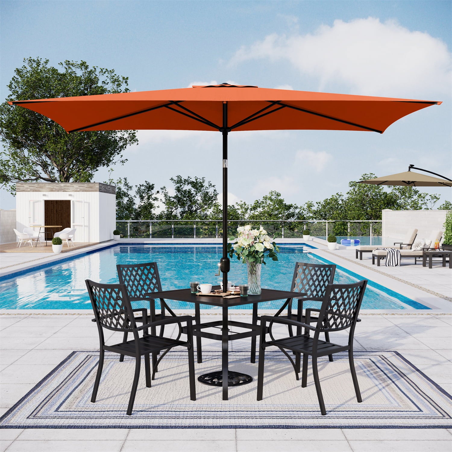 MF Studio 10 x 6.6ft Rectangle Patio Table Umbrella Outdoor Market Umbrella with 6 Steel Ribs and Crank Handle, Orange