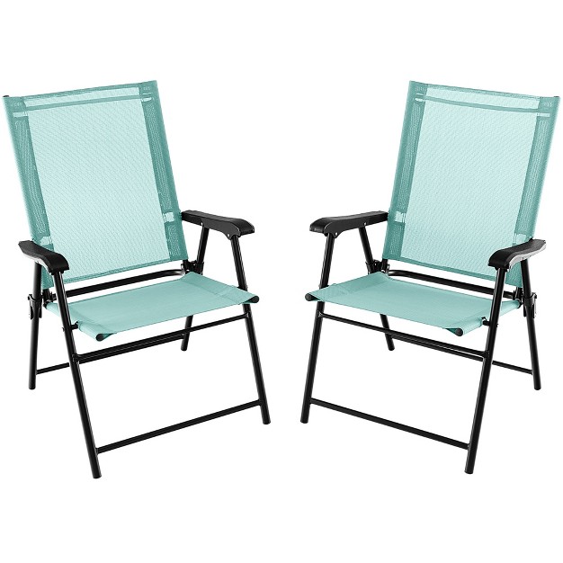 Tangkula Set Of 2 Patio Folding Chairs Outdoor Portable Pack Lawn Chairs W Armrests