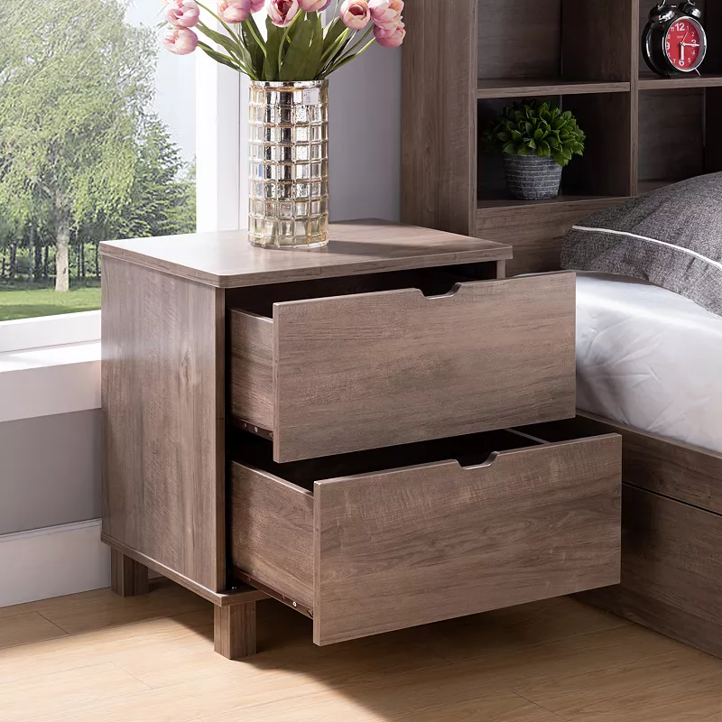 FC Design Hazelnut Nightstand with 2 Drawers