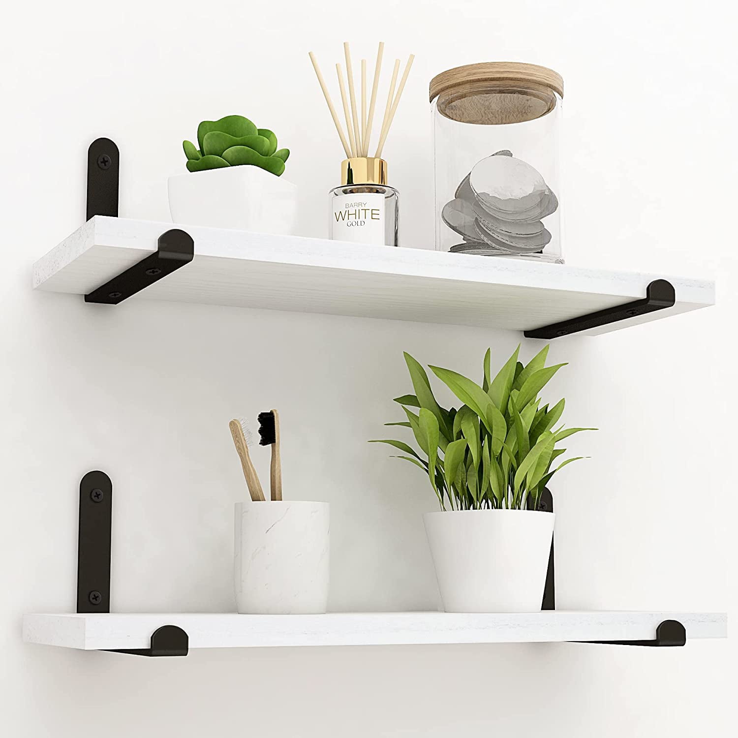 Afuly Wood Floating Shelves 2 Pcs White Storage Shelf for Bedroom Kitchen