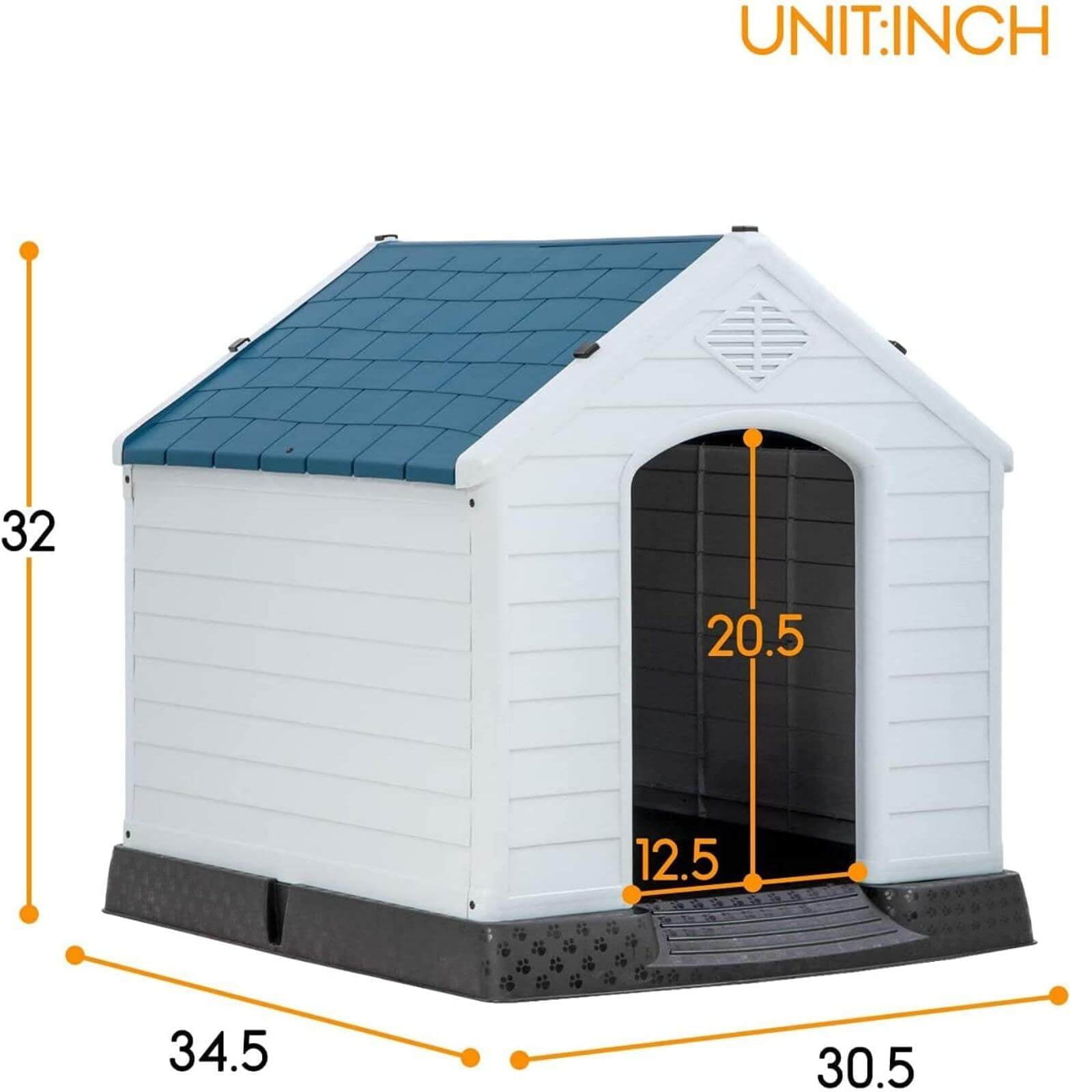 Plastic Dog House 32 inch Large Dog Houses for Small to Large Dogs， All Weather Indoor Outdoor Doghouse with Base Support for Winter Tough Durable House