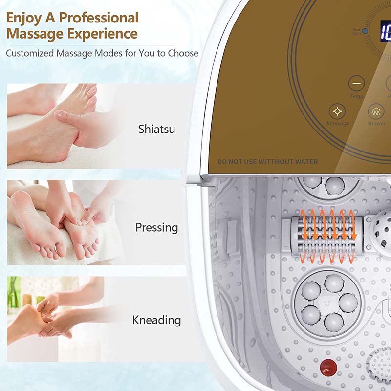 Foot Spa Bath Massager Pedicure Spa Tub with Heat, 2 Rollers, 4 Shiatsu Massagers, Temperature Control, Timer, 3-Angle Shower