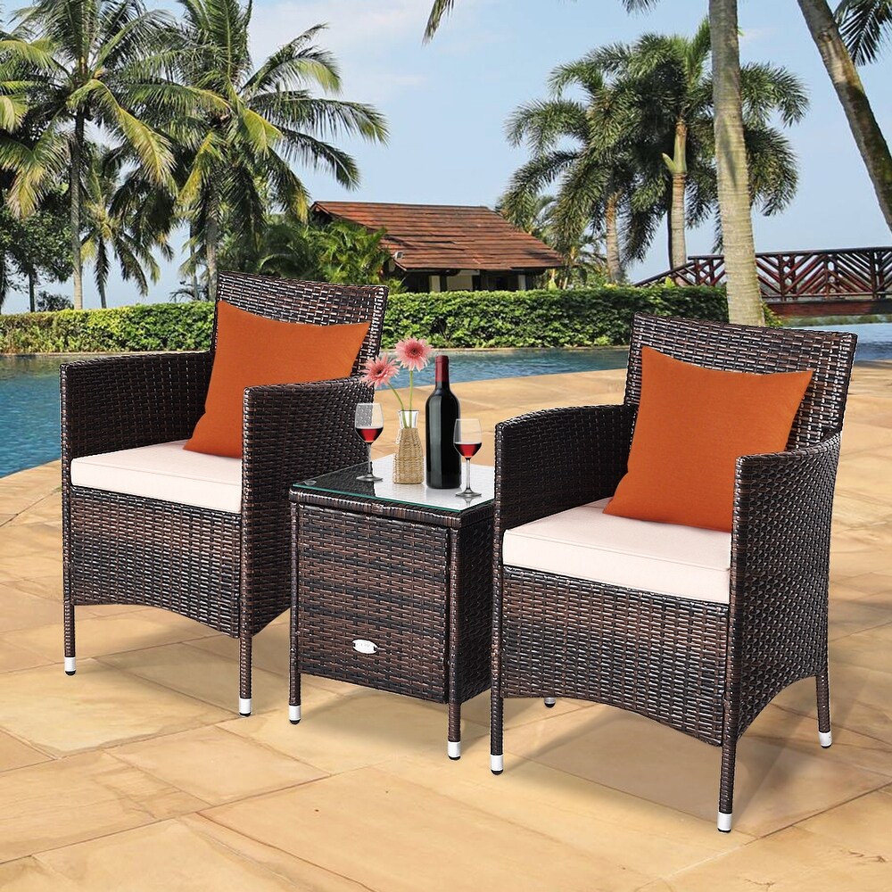 Gymax 3PCS Patio Rattan Chair   Table Furniture Set Outdoor w/ Beige   See Details