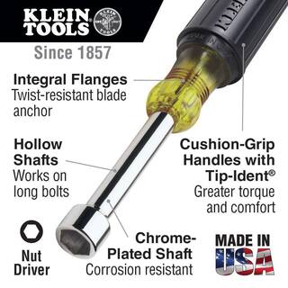 Klein Tools Nut Driver Set 3-Inch Shafts Cushion-Grip 7-Piece 631SEN