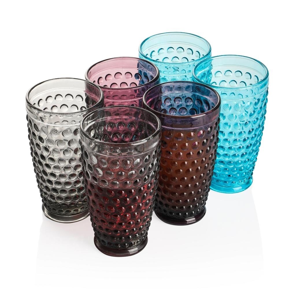 Hobnail Colorful Iced Beverage Drinking Glass 13oz   Set of 6   3.5\