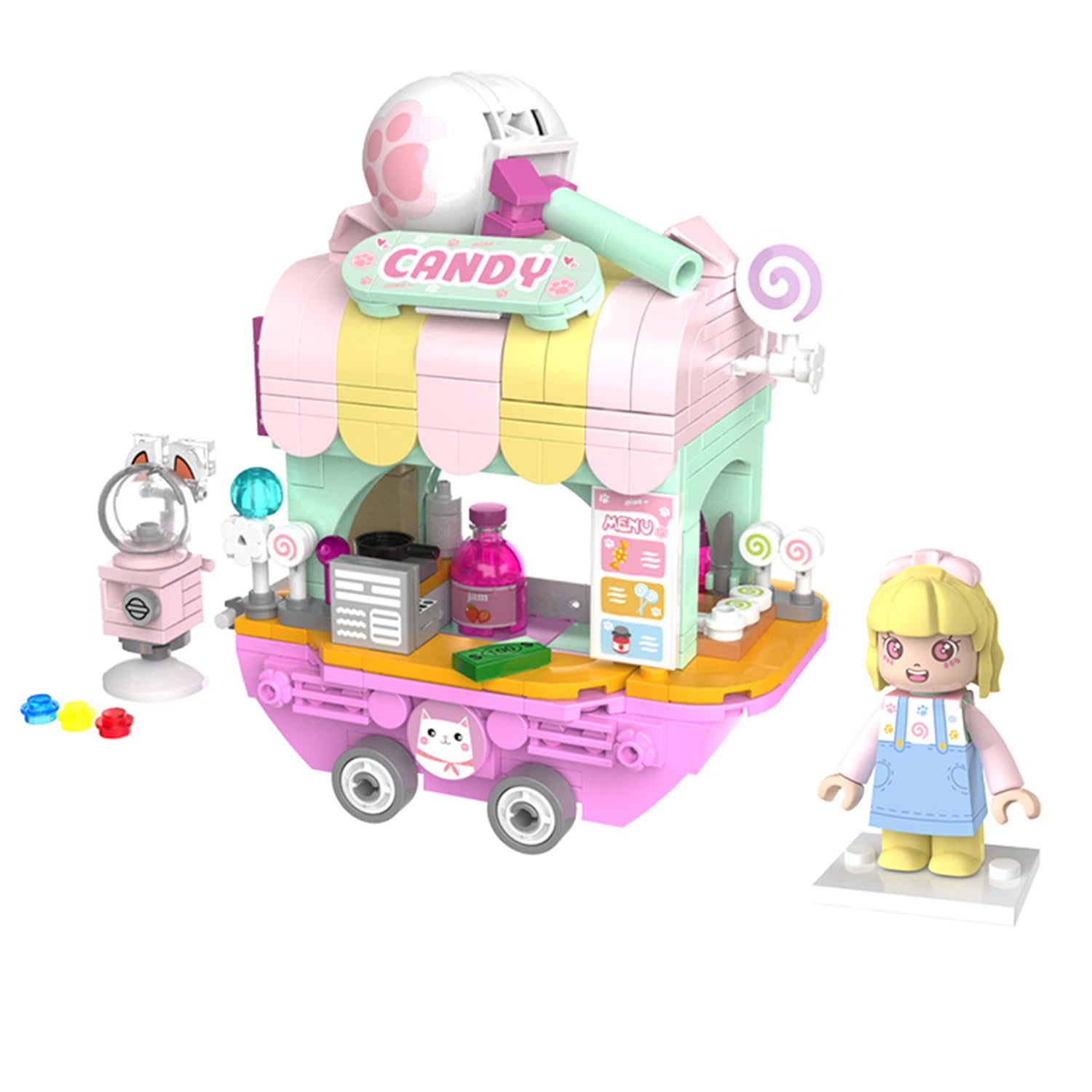 Girls Building Blocks Candy House Building Kit， Street View Candy Cart Building Brick， STEM Educational Construction Toys， Birthday Gifts for Kids Age 6 and up (328 Pieces)