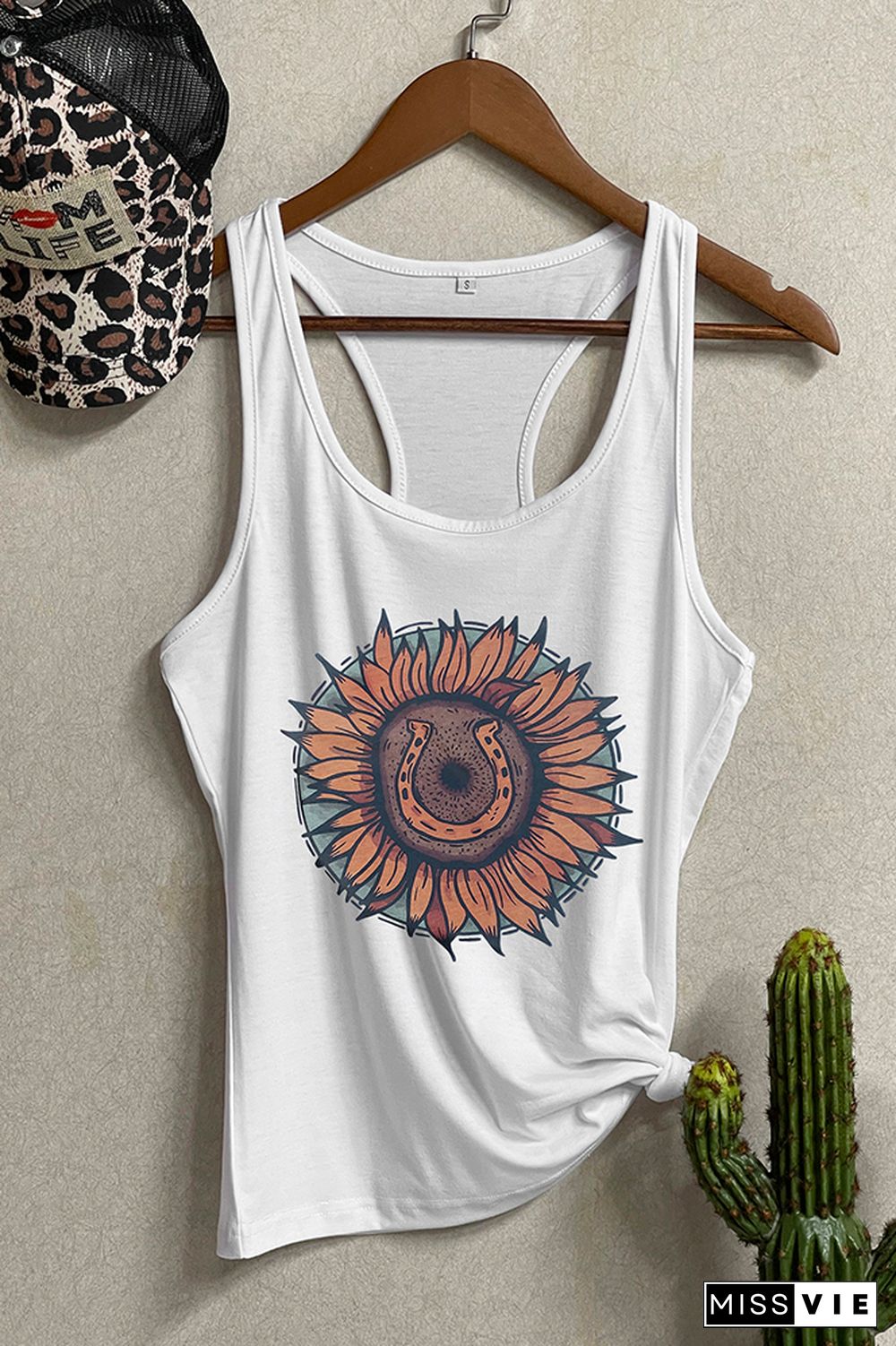 SUNFLOWER & HORSESHOE Printed Sleeveless Tank Top Wholesale