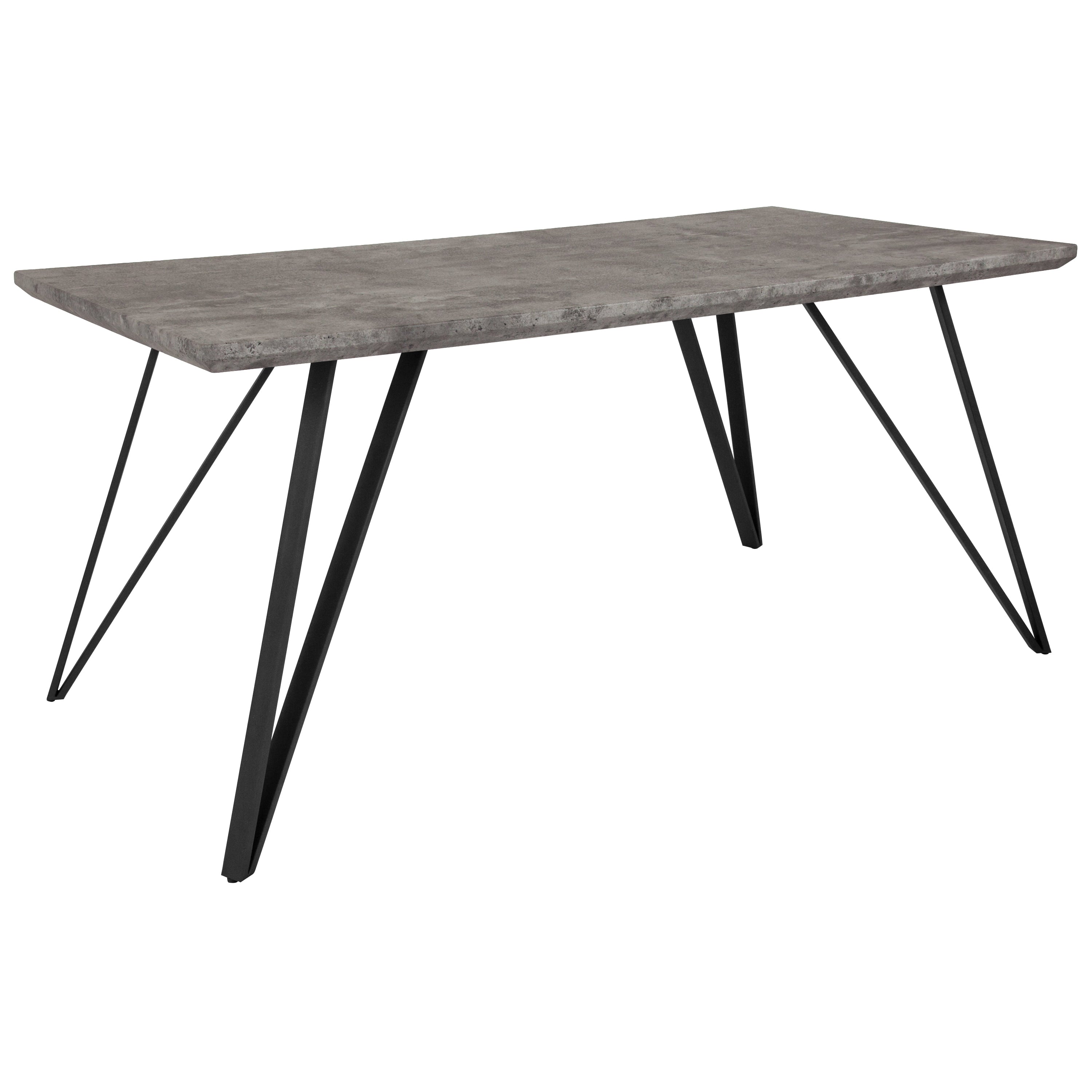 Merrick Lane Rectangular Dining Table Faux Concrete Finish Kitchen Table with Retro Hairpin Legs