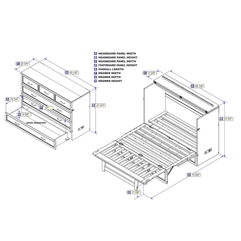 Northfield Full Murphy Bed Chest in Grey