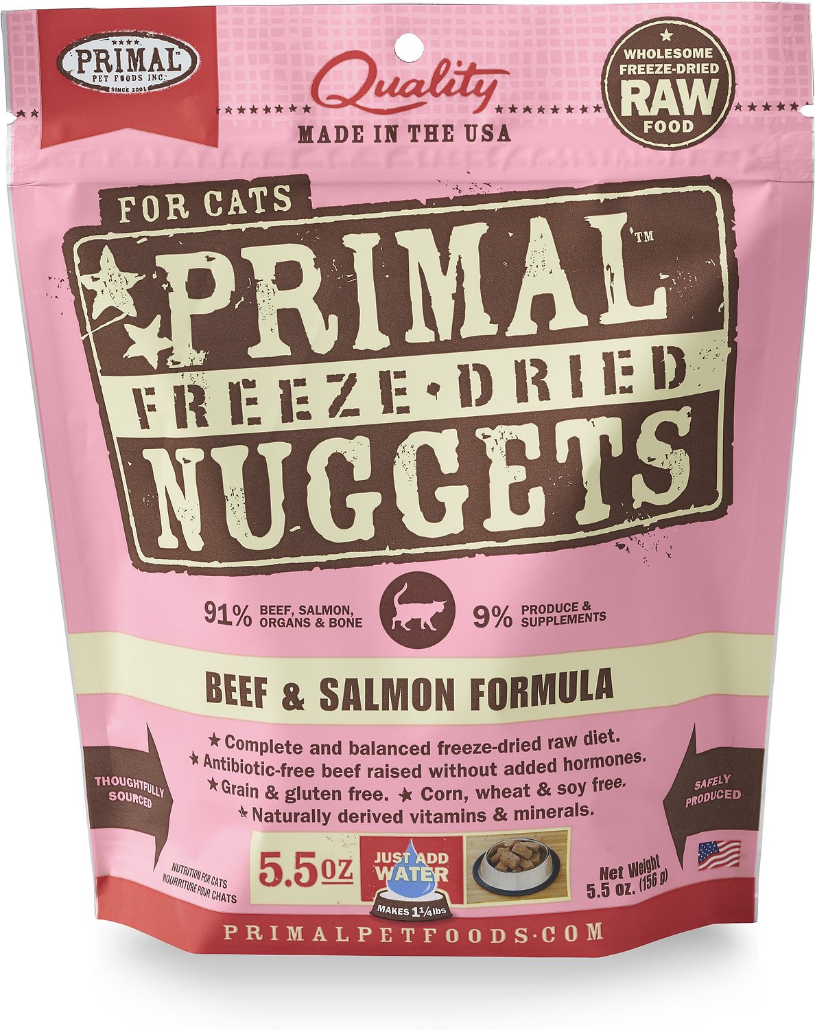 Primal Nuggets Beef and Salmon Formula Grain Free Freeze Dried Raw Cat F