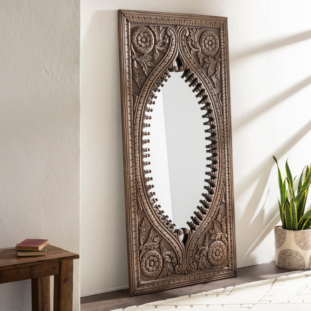 Artistic Weavers Emeka Hand Carved Wood Leaning Floor Mirror   72\