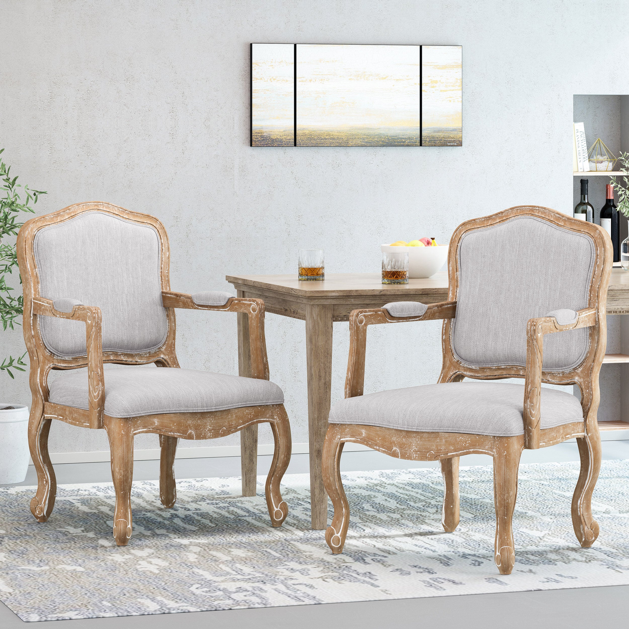 Stene French Country Wood Upholstered Dining Armchair