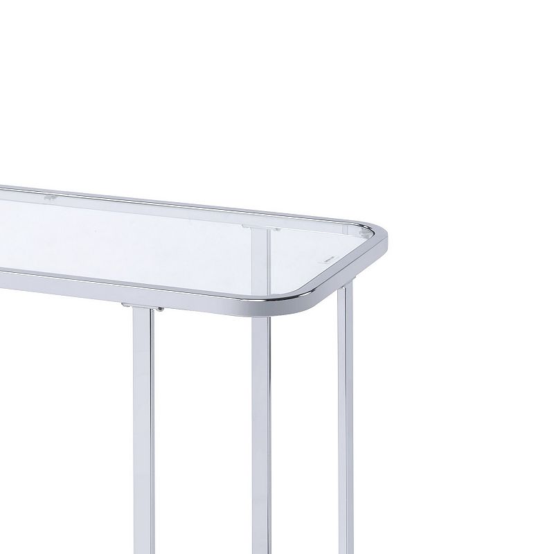 Contemporary Metal Sofa Table with Glass Top， Silver and Clear