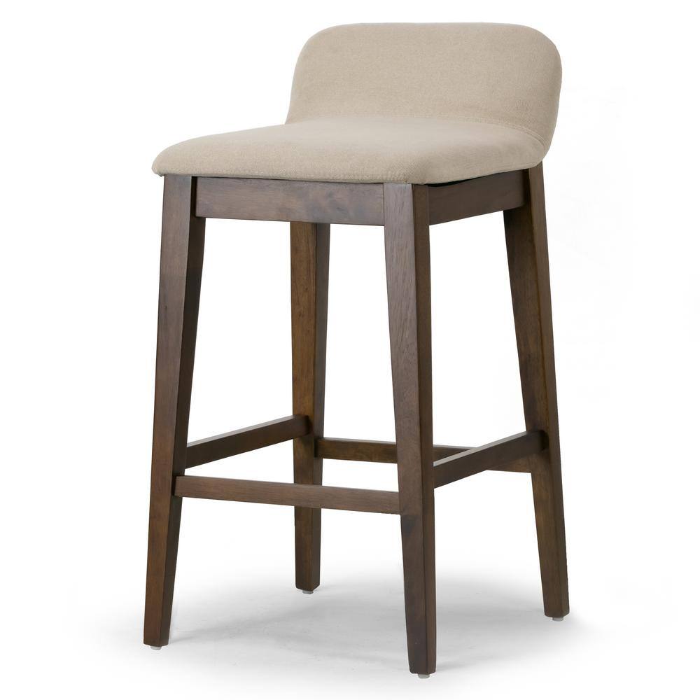 Glamour Home Atia Dark Brown Rubberwood Bar Heigh Barstool with Low Back Fabric Seat (Set of 2) GHSTL-1511