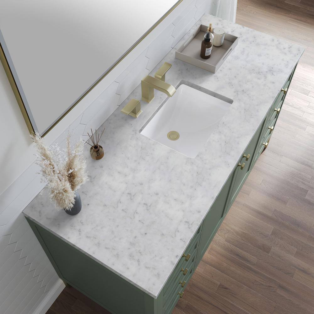 James Martin Vanities Chicago 60.0 in. W x 23.5 in. D x 34 in. H Bathroom Vanity in Smokey Celadon with Carrara Marble Marble Top 305-V60S-SC-3CAR