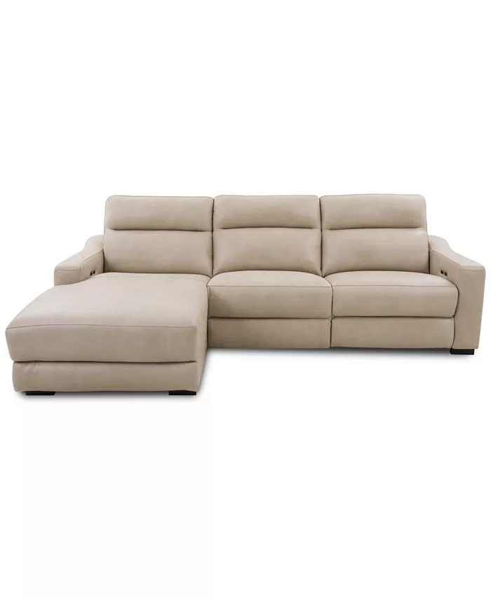 Furniture Gabrine 3-Pc. Leather Sectional with 1 Power Headrest and Chaise