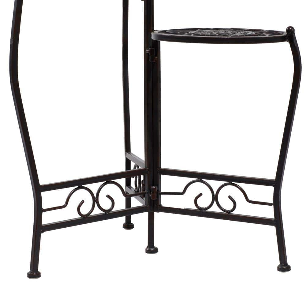 Litton Lane 18 in. Brown Metal Floral Indoor Outdoor 3 Tier Plantstand 41331