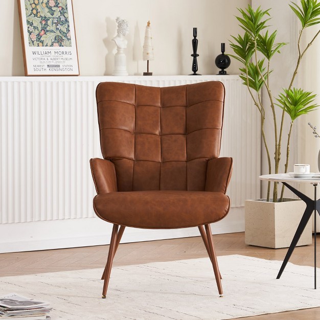 Ferpit Contemporary Faux Leather Accent Chair With Wing Back Design