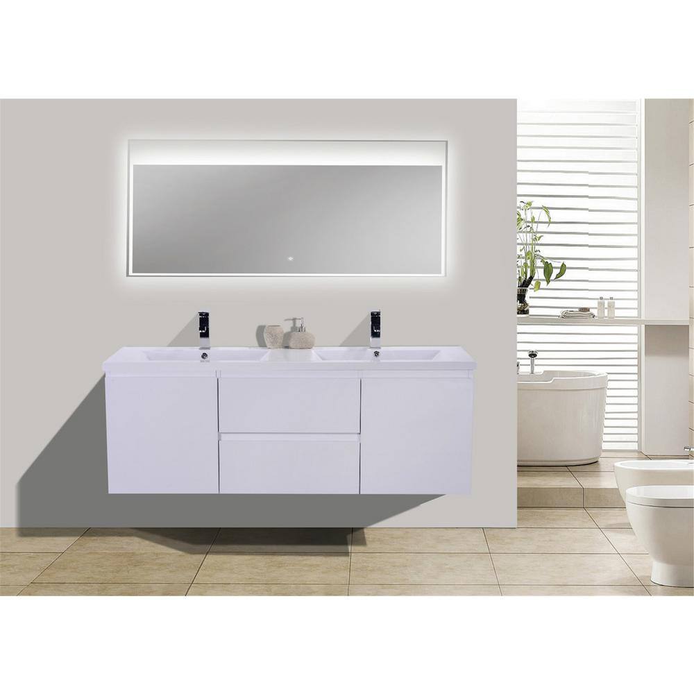 Bohemia 60 in. W Bath Vanity in High Gloss White with Reinforced Acrylic Vanity Top in White with White Basins MOB60D-GW