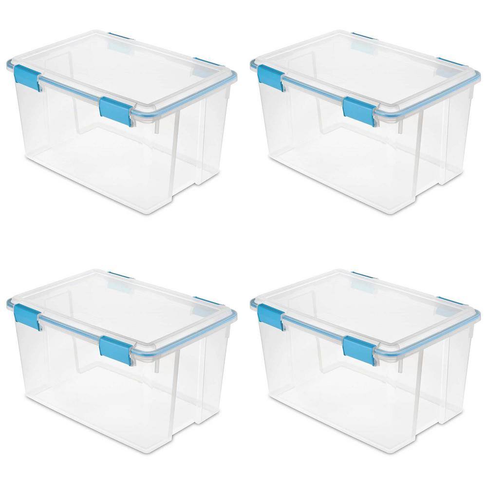 Sterilite 54 Qt. Plastic Stackable Storage Bin with Gasket Latch Lid Clear (4-Pack) 4 x 19344304