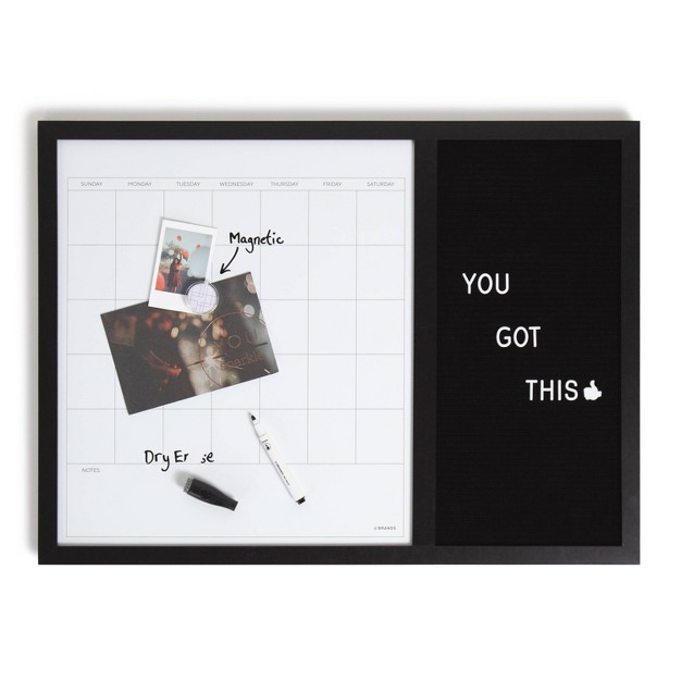 U Brands 17 x27 x27 x 23 x27 x27 Wood Frame Dry Erase Calendar And Letter Board Combo Black